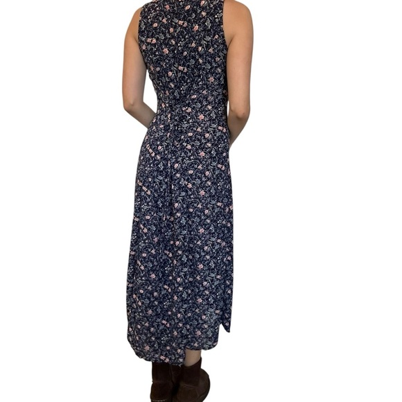 Vintage Lace Up Dress Midi Modest 90s Whimsigoth Fall Floral Blue Size Small - Picture 3 of 7